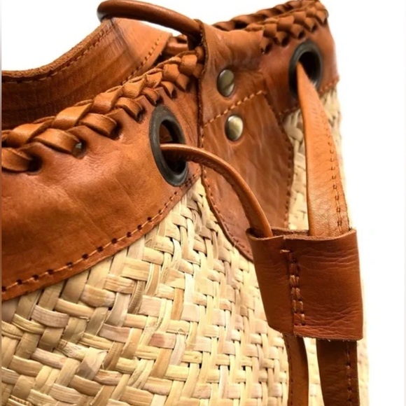 Anthropologie Street Level Boho Backpack Rattan Leather Tassels Circle Bag NWOT - Picture 10 of 10